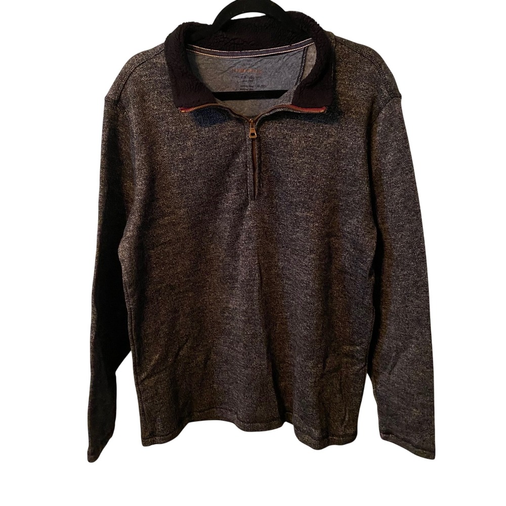 Weatherproof‎ Vintage Heathered Herringbone Gray 1/4 Zip Pullover Men's XL